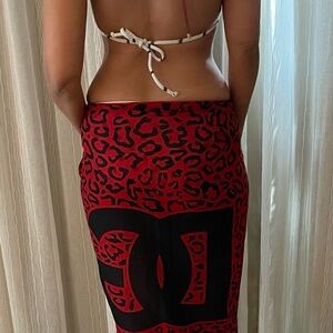 Dolce & Gabbana Red and Black Leopard Print Swim Sarong